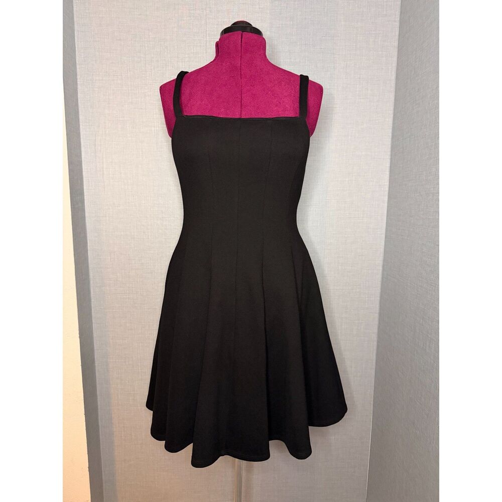 Bailey 44 Anthropologie Black Ponte Fit & Flare Dress M Square Neck LBD Minimal